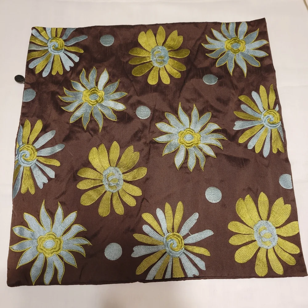Pier 1 Brown Floral Accent Embroidered Pillow Case 17 1/2 X 17 1/2 inches